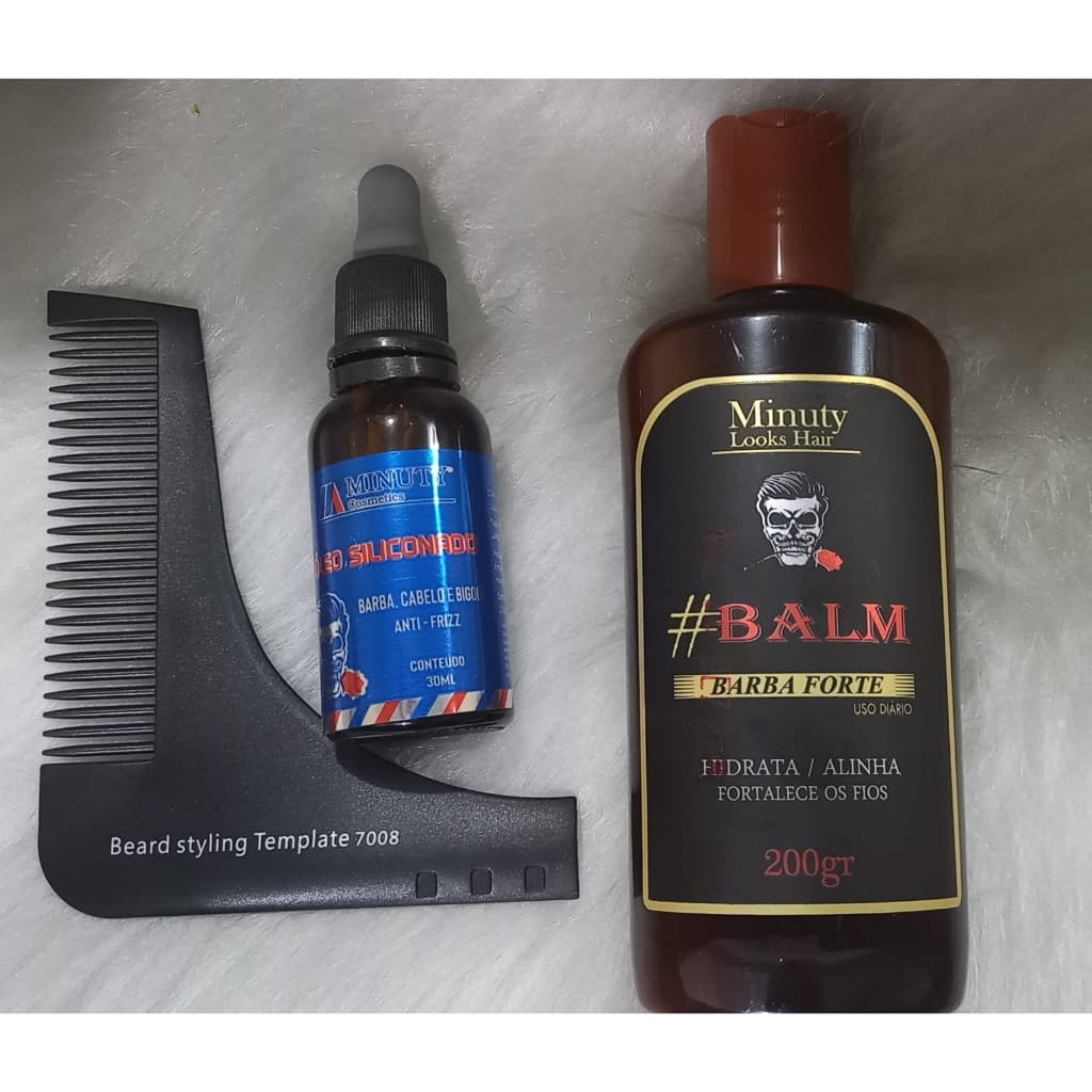 Kit Balm 120ml + Oléo de Barba e Cabelo, Pente para Barba com medição