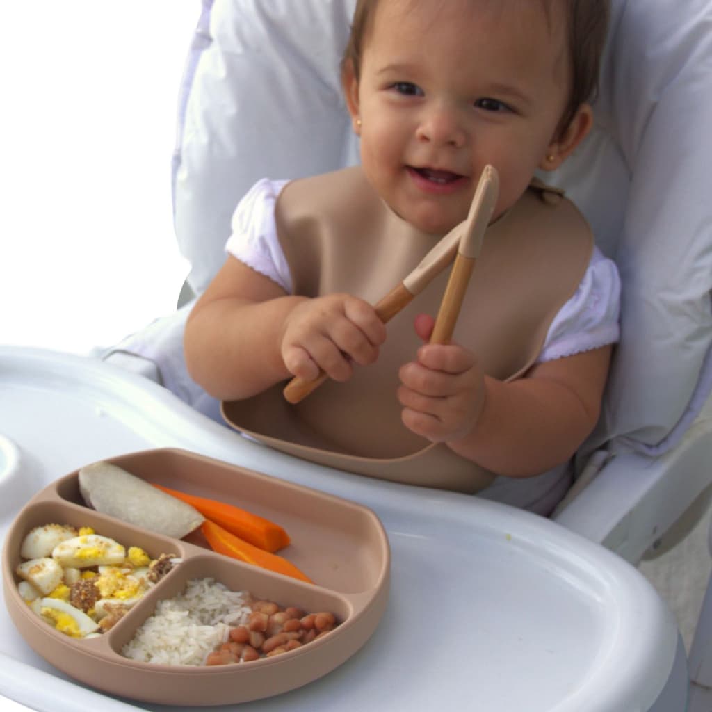 Kit Introdução Alimentar Treinamento 4pçs SEM BPA Babador Prato Garfo Colher Infantis Silicone Ventosa Flexível
