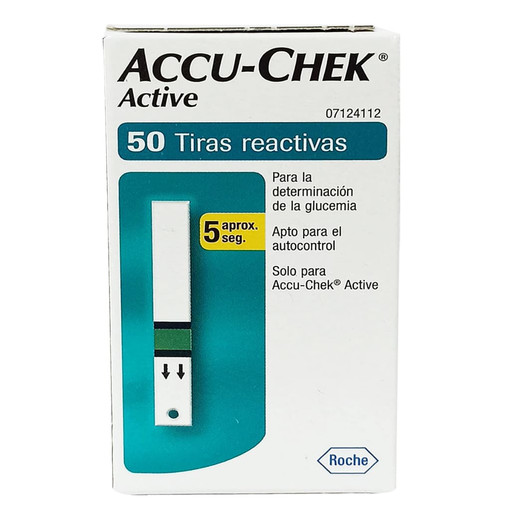 50 Tiras Reagentes Fitas Active Saude Medir Glicemia Roche Accu-Chek Frasco