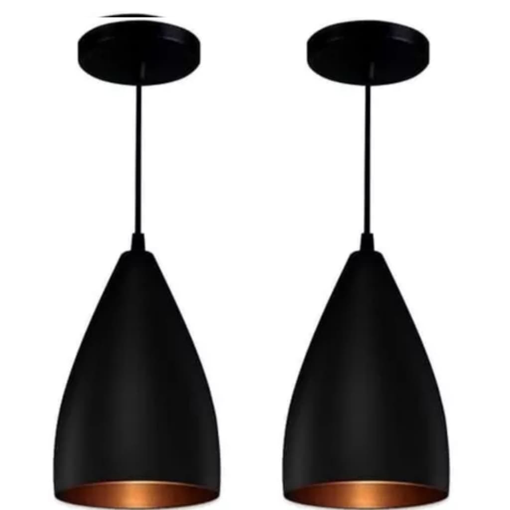 Kit 2 Pendente Vegas Bala Lustres  Preto Com Cobre