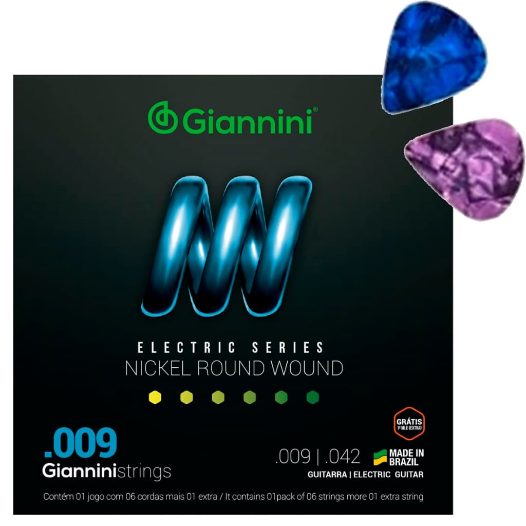 Encordoamento Para Guitarra Giannini Niquel .009 GEEGST9 + 2 Palhetas