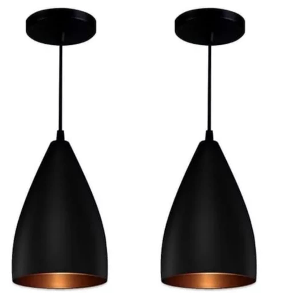 Lustres Kit 2 Pendentes Vegas  ( Preto Textura / Bronze ) 17cm