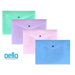 Pasta Envelope A4 para Documentos com Botão - Tons Pastéis/Cristal/Preto - Dello