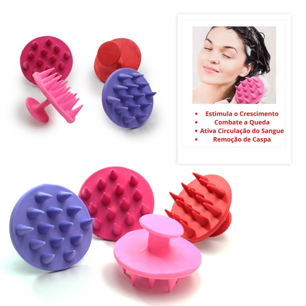 Escova Massageadora Capilar para Couro Cabeludo de Silicone