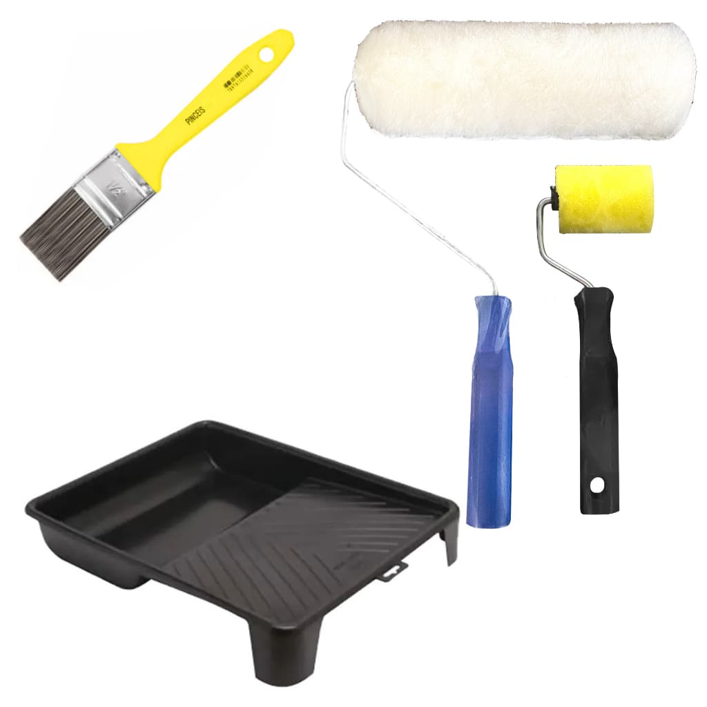 Kit Pintura 5 Peças Multiuso Rolo , Bandeja, Suporte , Pincel E Rolo de Espuma Pequeno 5cm Fênix