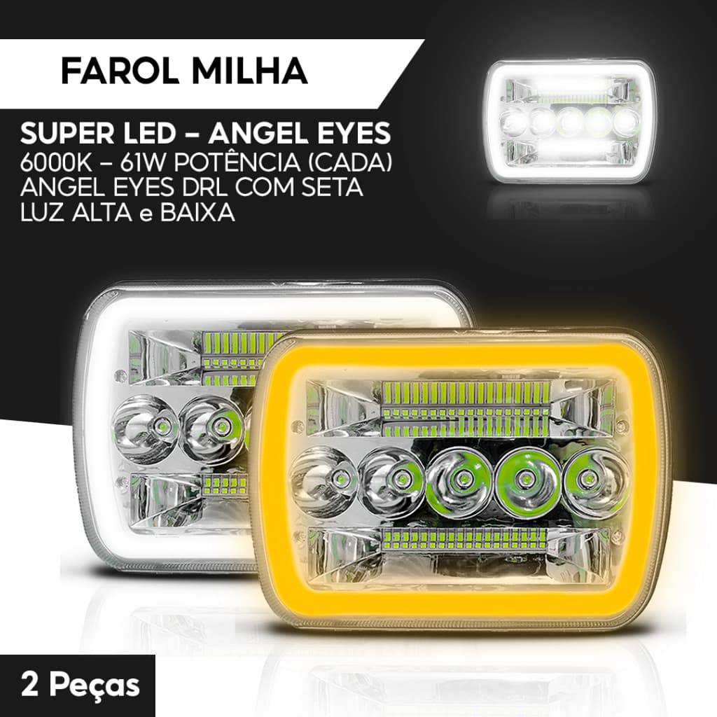 Par Farol Led 5x7 Cherokee Bandeirante Hilux L200 Drl Angel Eyes