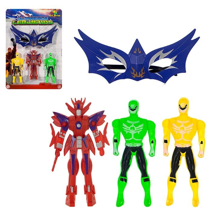Kit com 3 Bonecos Héroi Robô Guerreiros Lendários + 1 Máscara