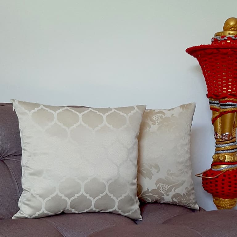 Capa De Almofada Decorativa em Jacquard 45x45 Vermelho Rosa Bege Cinza