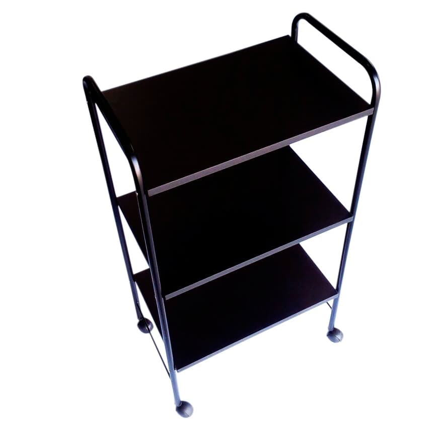 Carrinho Mesa Auxiliar Estética 3 Tampos MDF Preto