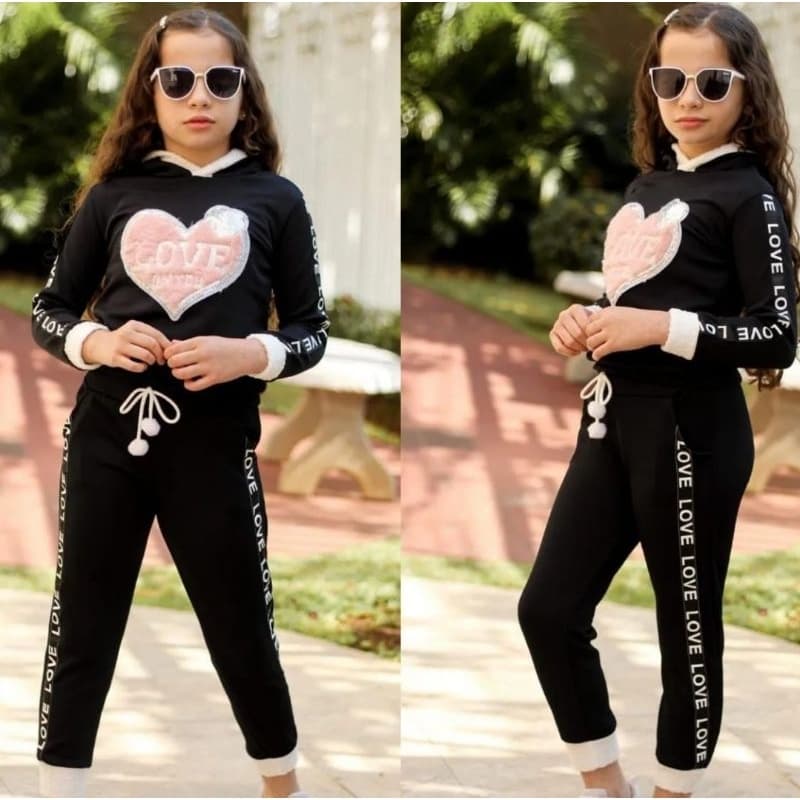 Conjunto de Menina/Juvenil Moda Infantil Inverno Conjunto Estampado Love de Pelinho Calça e Blusa