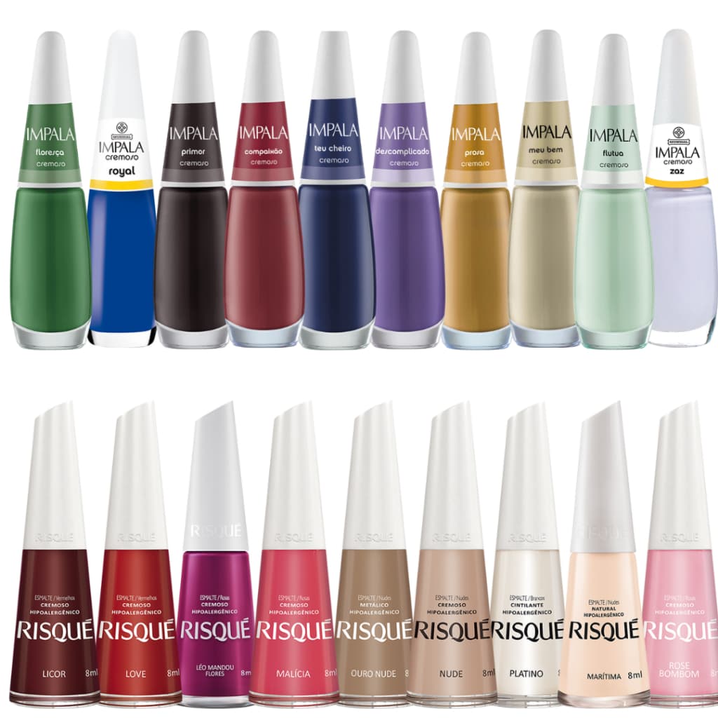 Kit 40 Esmaltes 20 Risque + 20 Impala Atacado Escolha a Cor