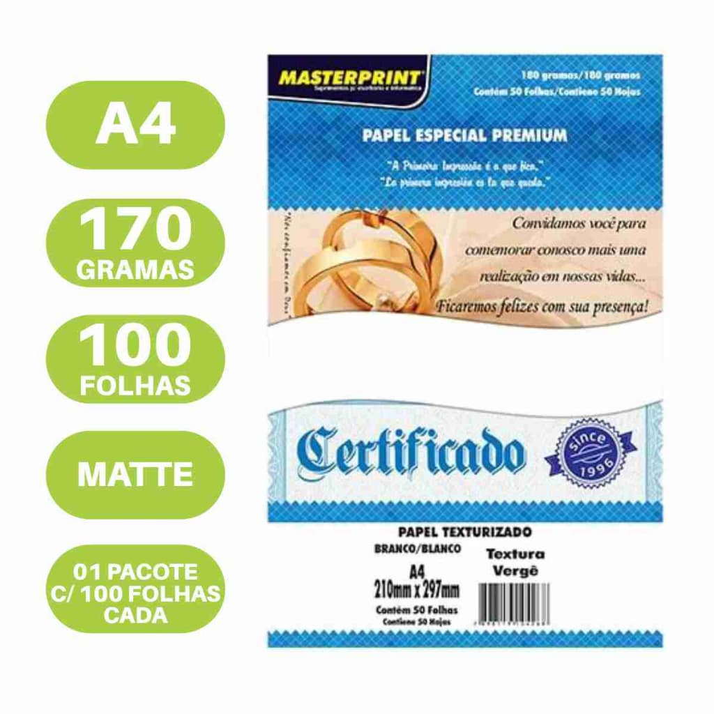 Papel Fotográfico Matte 170g com 100 Folhas Tamanho A4 Ideal Impressão Jato de Tinta