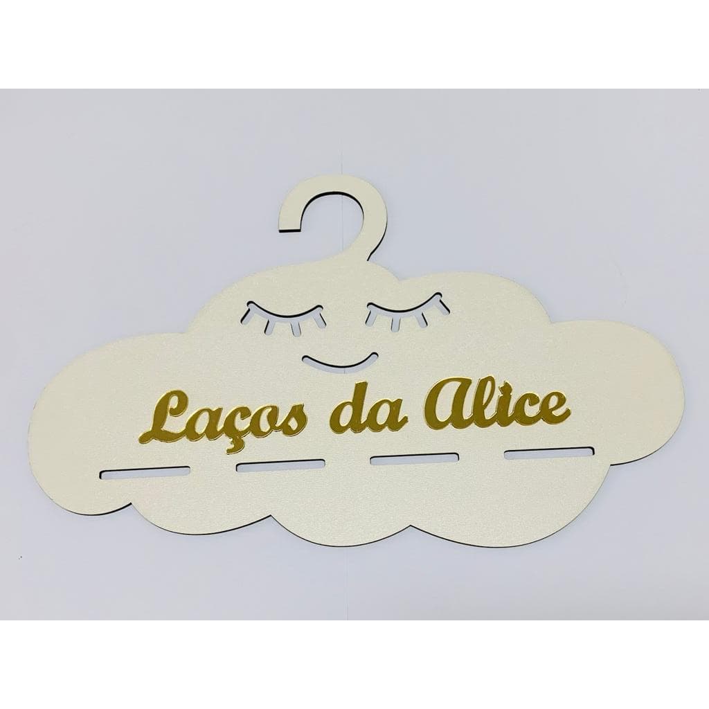 Cabide Nuvem em MDF 3mm Branco Personalizado em Acrílico Dourado