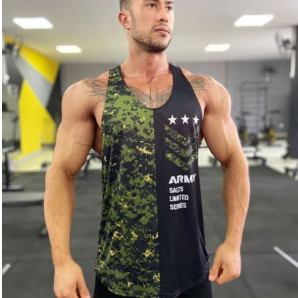 Regata masculina cavada academia treino musculação dry fit
