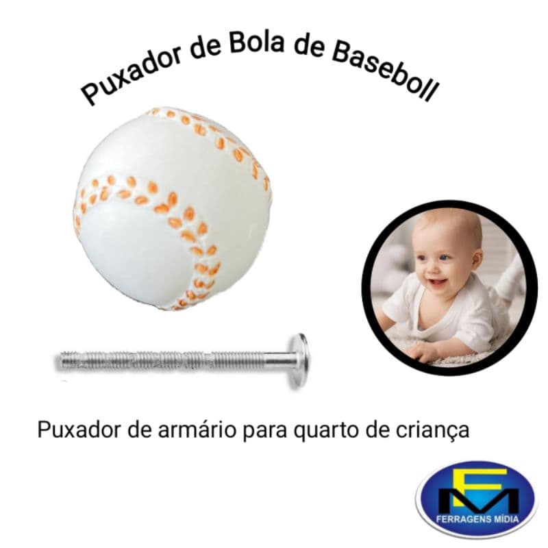 Puxador Moveis Gaveta Infantil De Bola de Baseboll