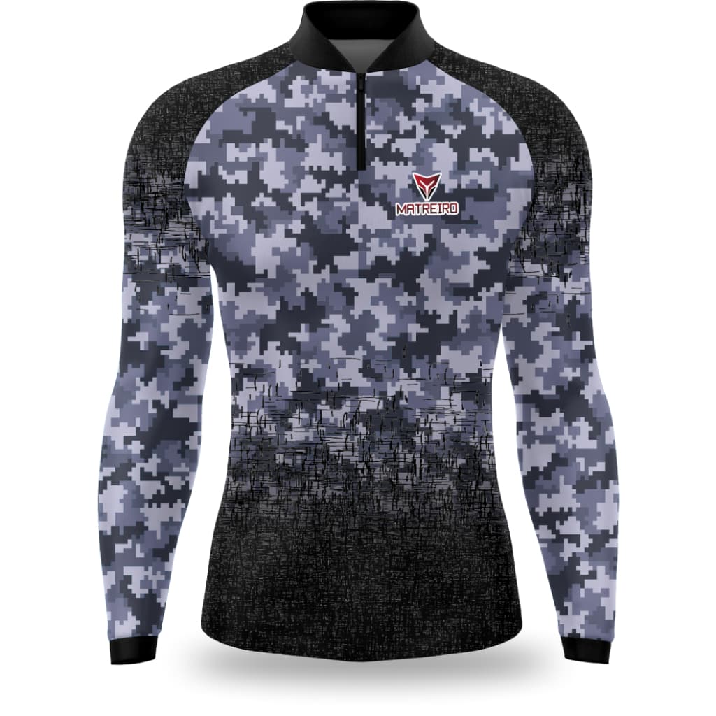 Camisa De Pesca Matreiro Camuflado Cinza Com Proteção Uv50 Envio Imediato