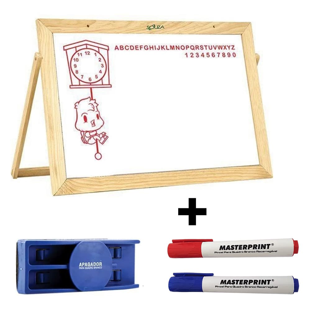 Lousa Pedagógica Quadro Branco Infantil 30x40cm + Apagador + 2 Marcadores