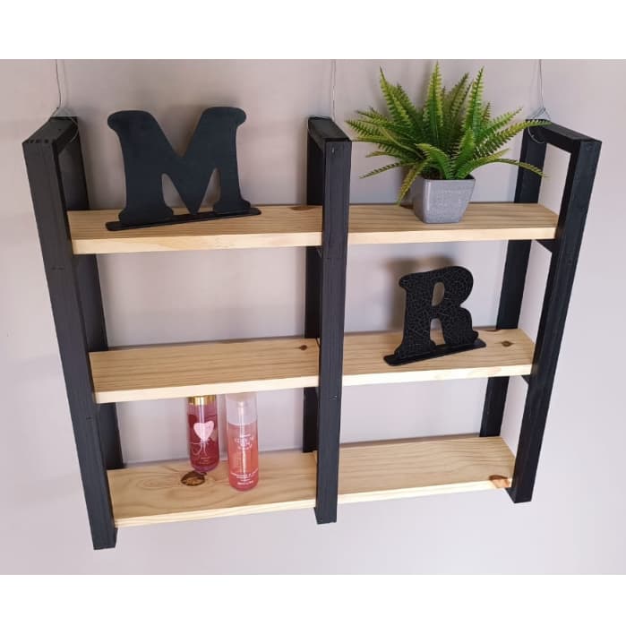 Prateleira estilo industrial 70 cm com 3 prateleiras Prateleira decorativa Nicho decorativo