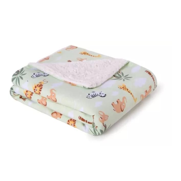 Coberdrom Dupla Face De Bebe Estampado Com Sherpa Manta De Berço Percal 100% Algodão - Safari