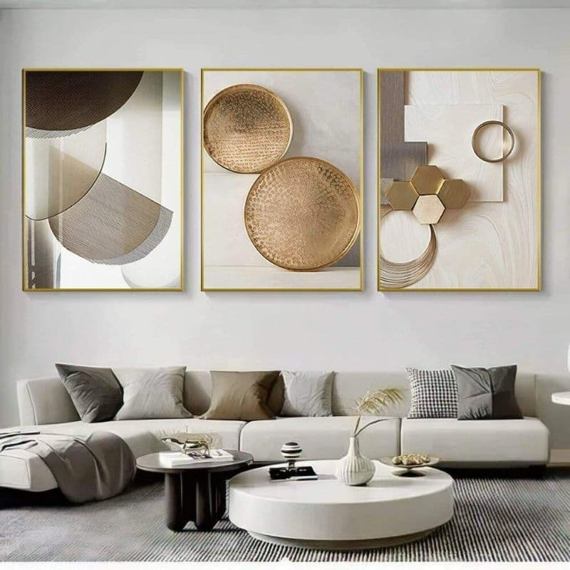 Quadro decorativo 3 telas Abstrato Minimalista Dourado ls