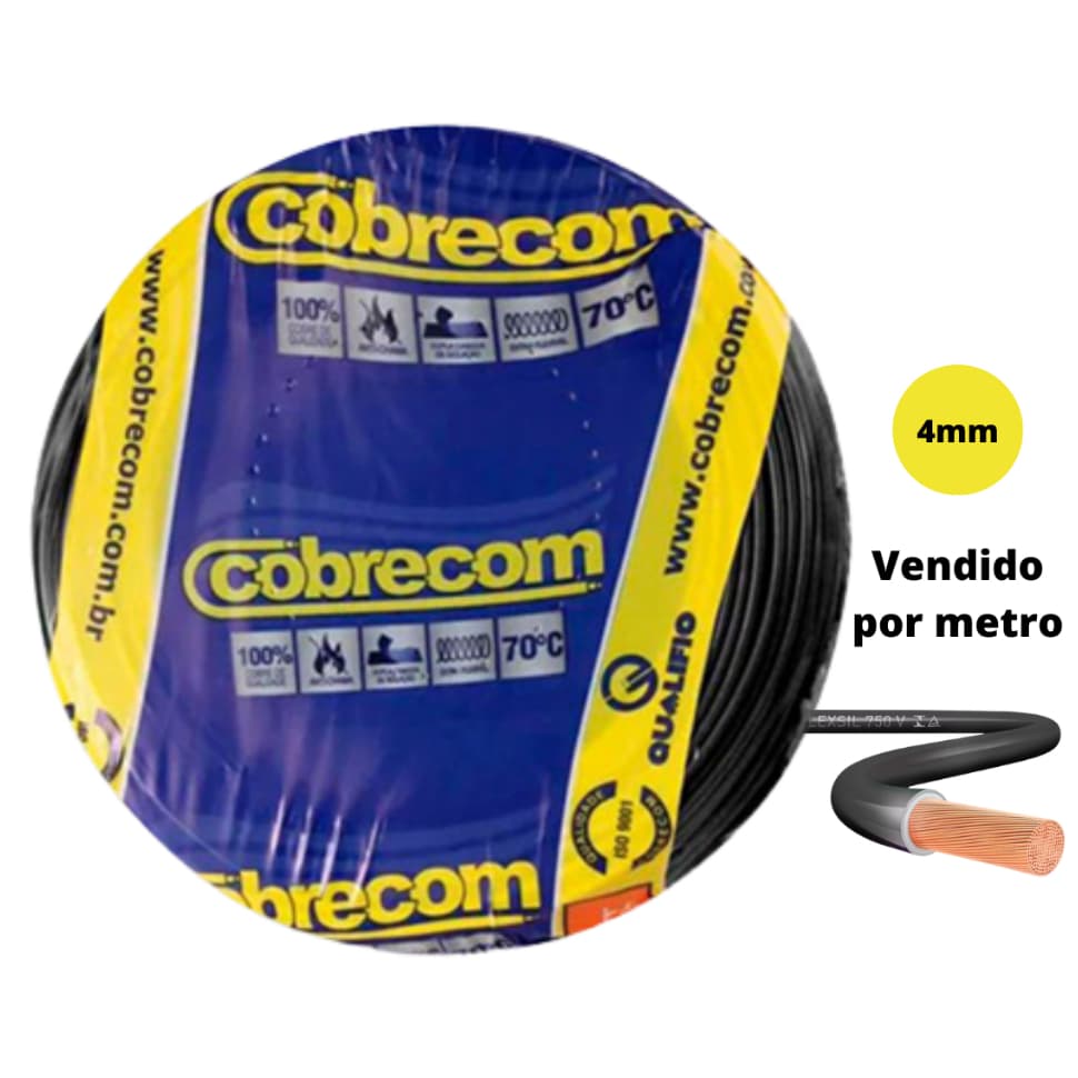 Fio Elétrico Cabo Flexível Cobrecom 4,0mm 5 Metros - Original Primeira Linha  - Cores
