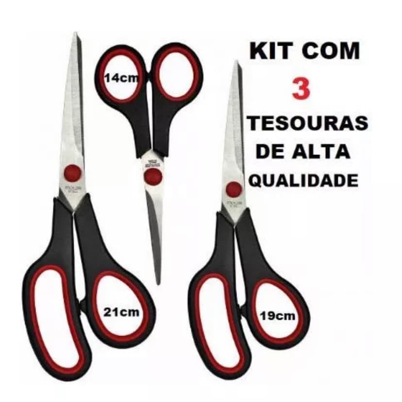Tesouras Em Aço Inox Kit com 3 Diferentes Tamanhos Multiuso
