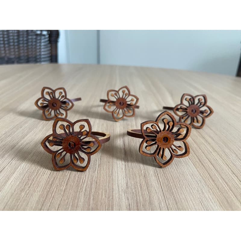 Argola para Guardanapo Madeira Avulsa, Modelo de Flor, Suporte para Guardanapo, Decoração de Mesa