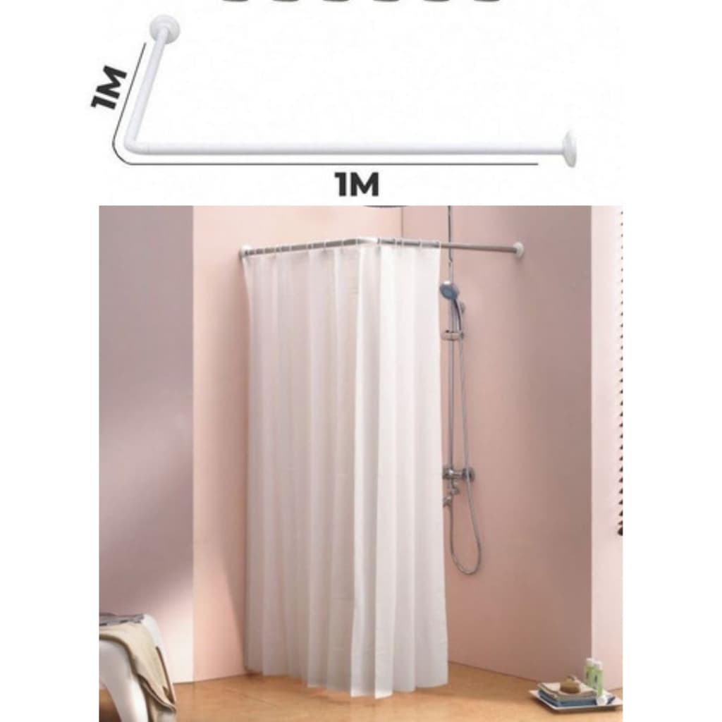 Varao cortina e Provador de canto parede em  ''L'' - 1M X 1M - Branco