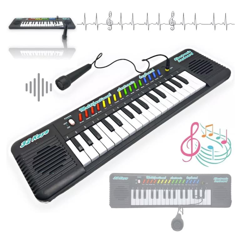 Teclado Infantil Musical com Microfone Piano cor preta Musical center