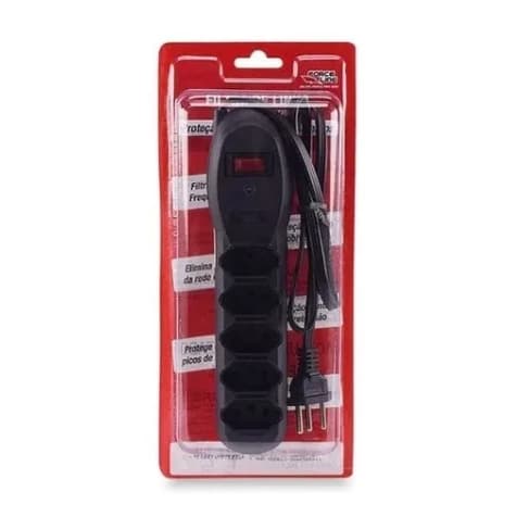 Filtro De Linha 5 Tomadas 10a Bivolt Preto Slim Force-line