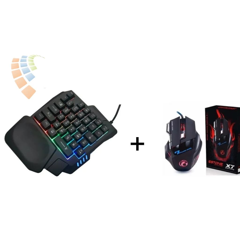 Teclado Gamer Para Uma Mão Com Leds Rgb Exclusivo Ff Cod + Mouse RGB 3200 Dpi