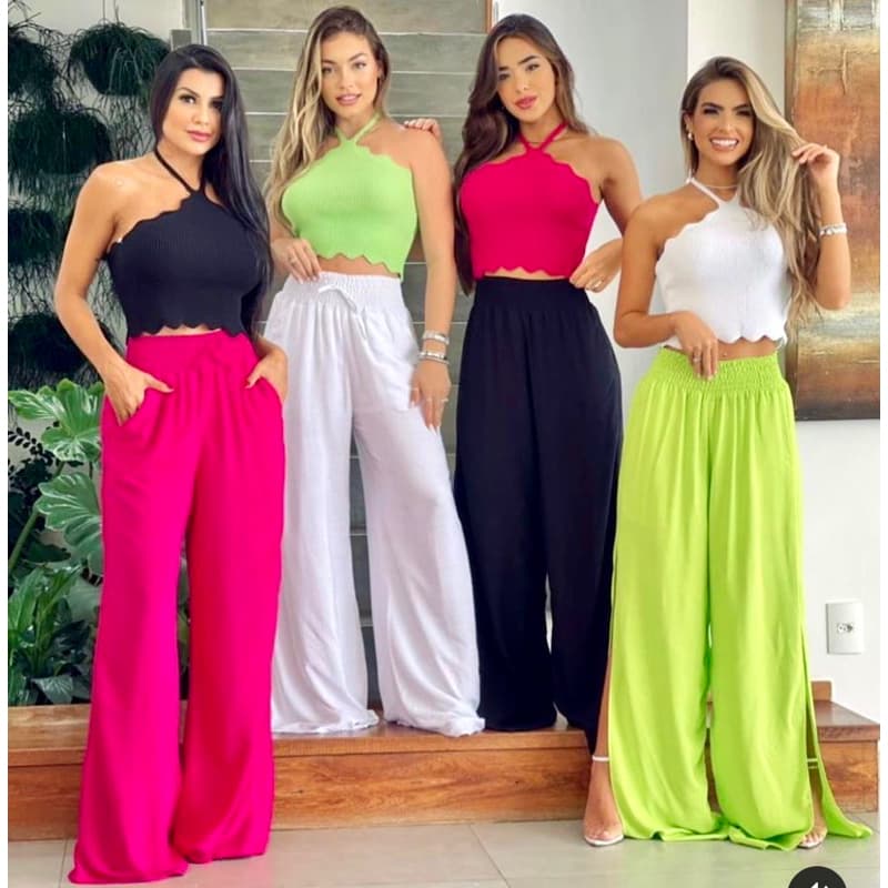 Calça Pantalona Feminina Forrado Fendas Laterais Tendências Moda Super Envio ! !