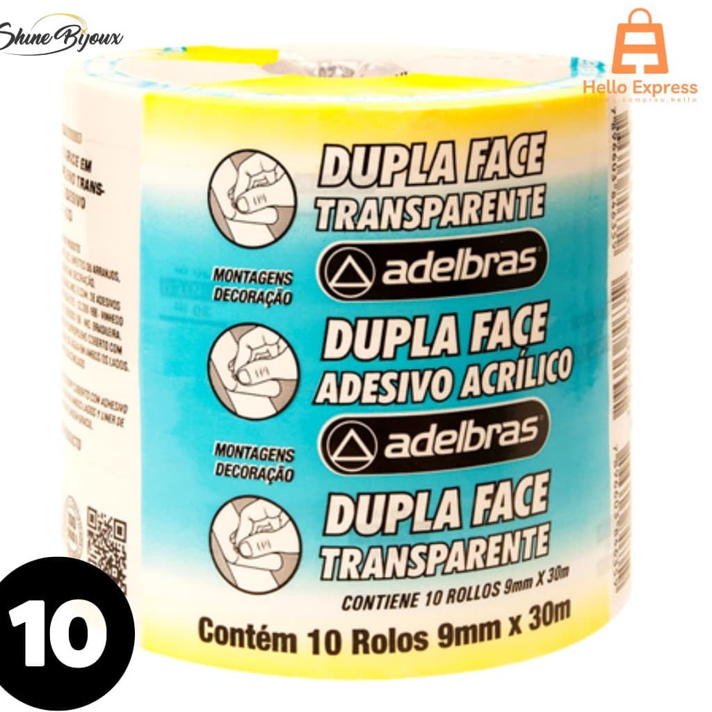 Fita Dupla Face Adelbras 09mm x 30 metros Fina 10-rolos-30mts