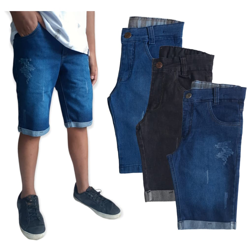 Kit 3 bermuda jeans masculino infantil menino luxo
