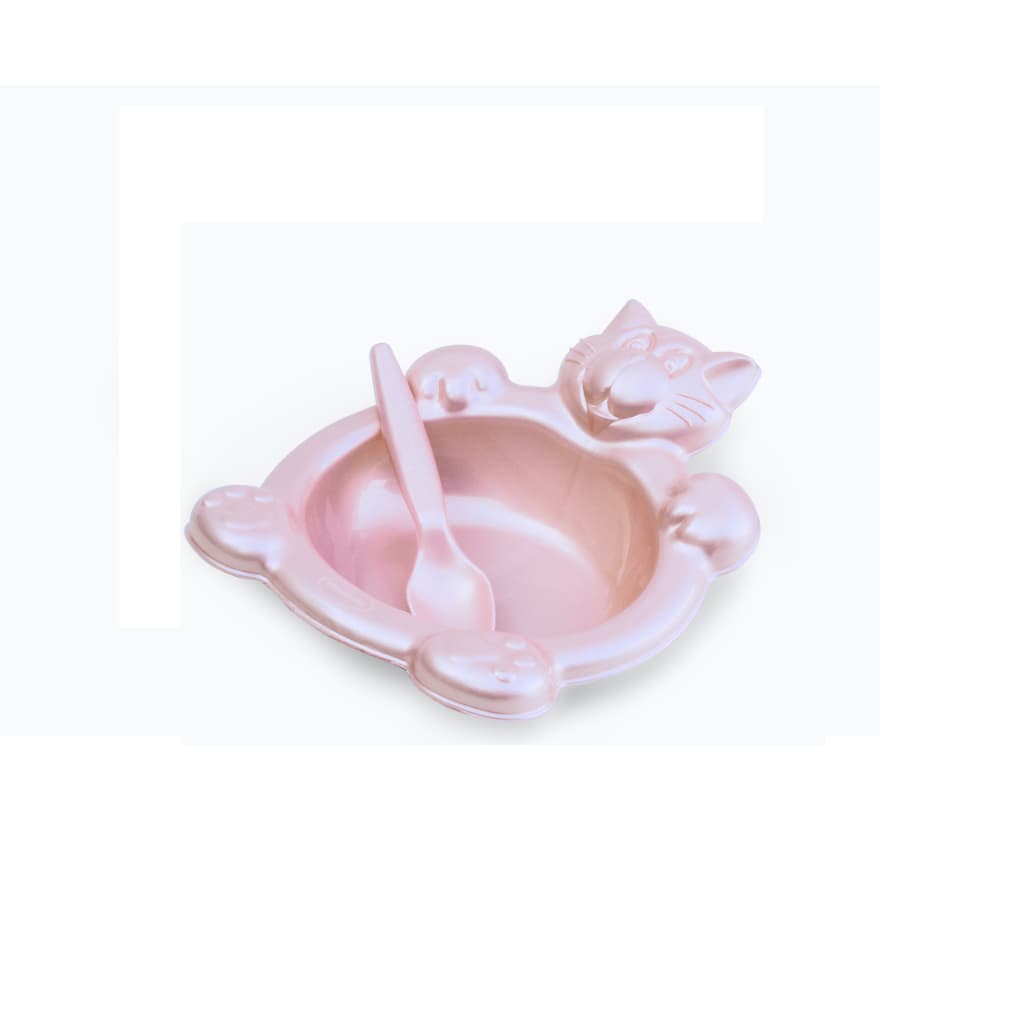 Prato Infantil Rosa "Gatinho" com Talher
