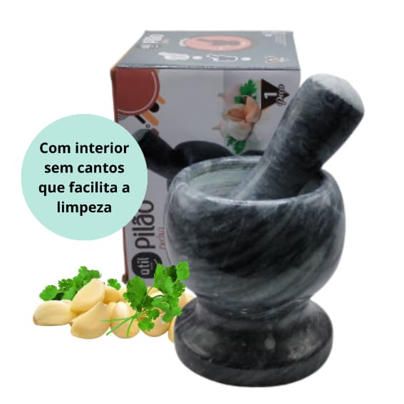 Pilão de Pedra Mármore Resistente Ideal para Macerar Ervas Temperos Preparo de Caipirinhas