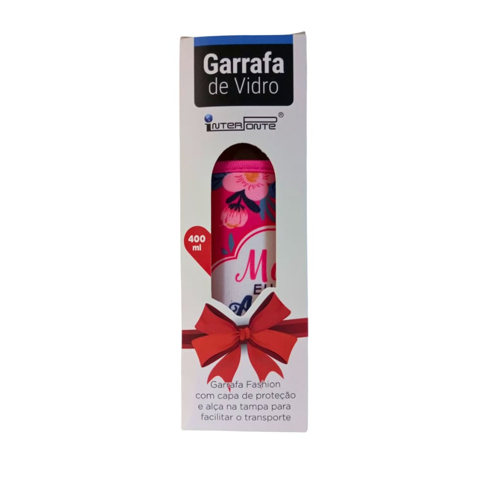 Garrafa de Vidro 400ml com Capa Neoprene e Alça 💖 Presente Dia das Mães – Mãe, Como É Grande o Meu Amor Por Você