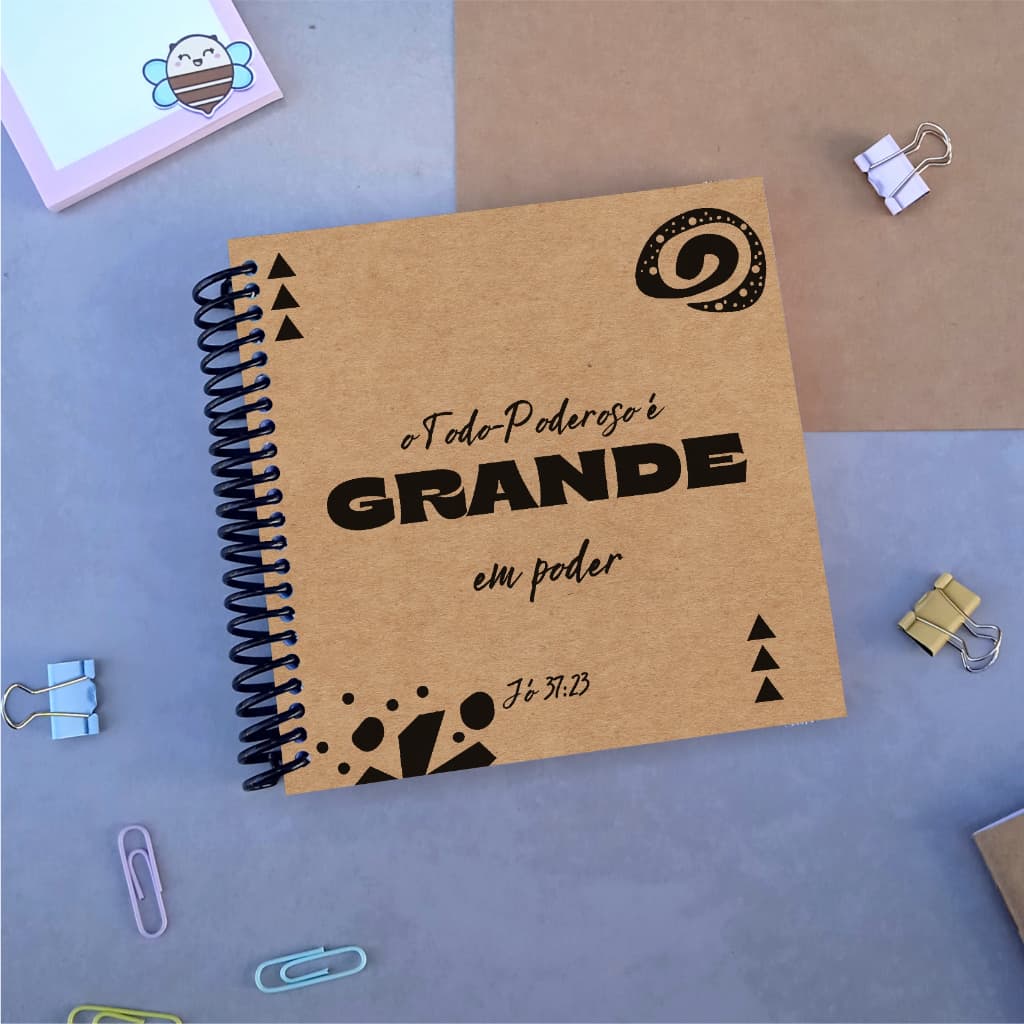 Caderno Kraft Bloco de Notas Espiral 100 folhas pautadas 14x14cm