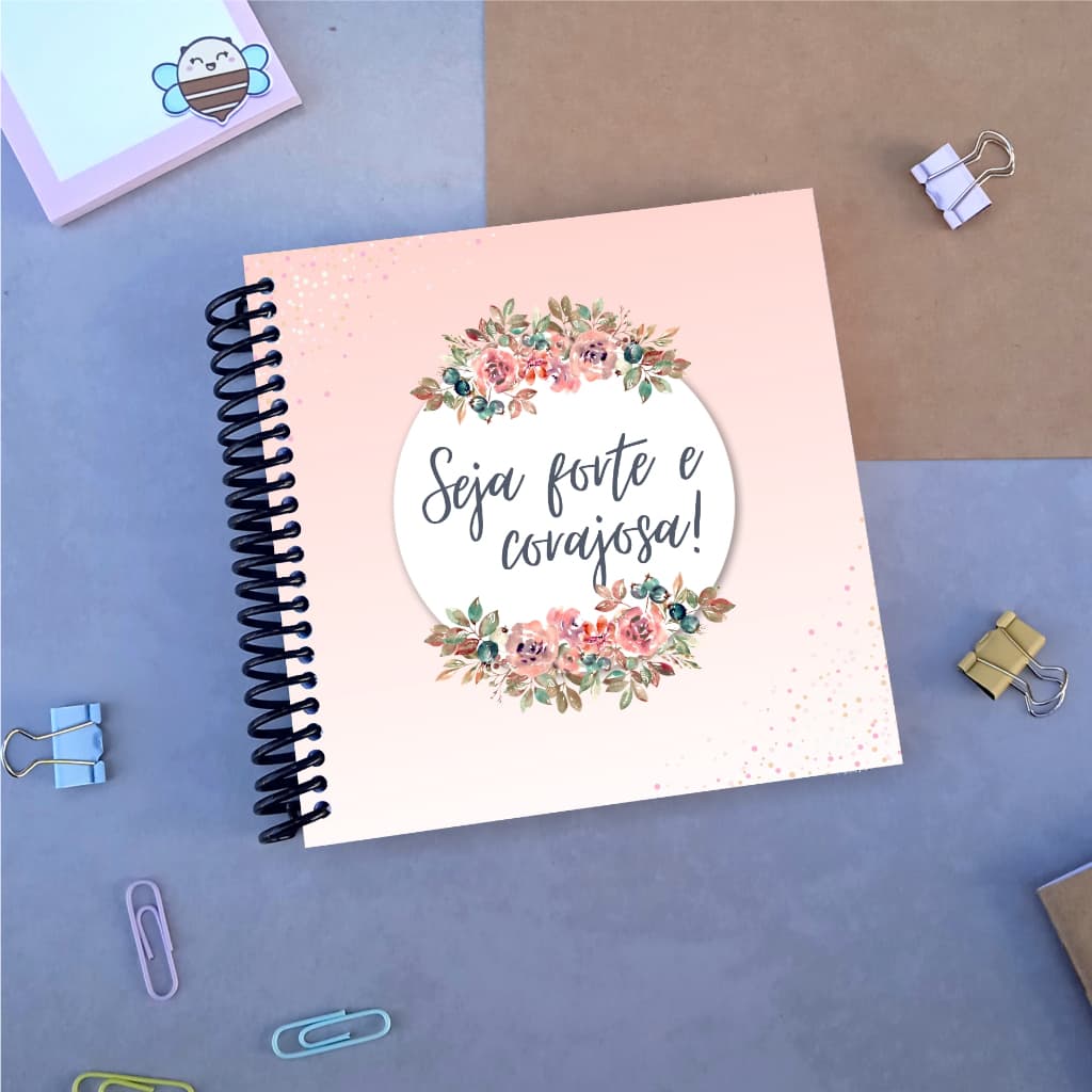Caderno Capa Dura Frase Motivacional Bloco de Notas Espiral 100 folhas pautadas 14x14cm