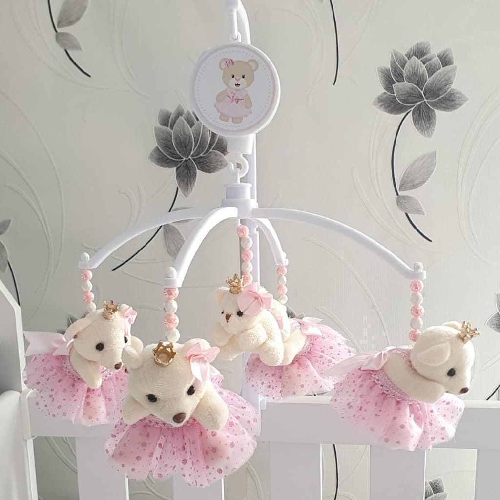 Móbile para Berço Bebê Musical E Giratório Ursa Princesa Rosa