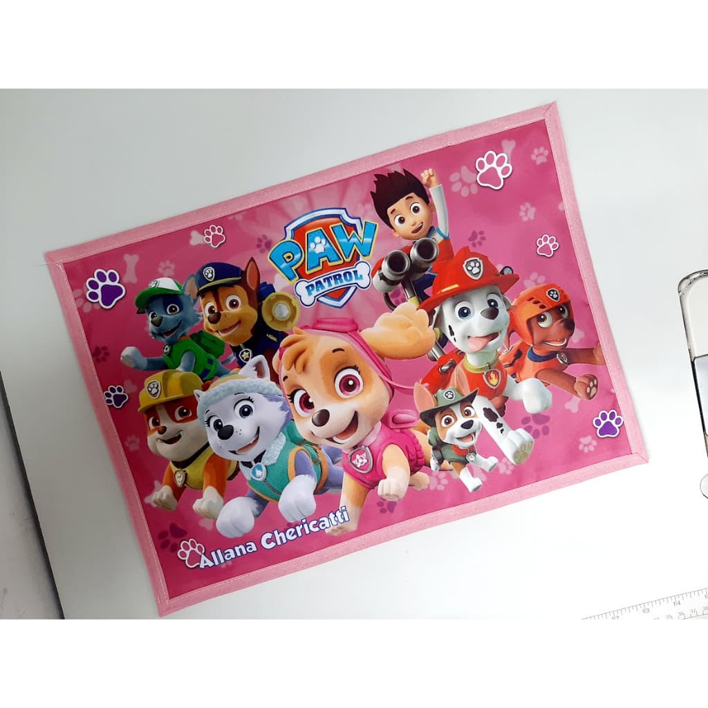 Toalha Jogo Americano IMPERMEÁVEL infantil escolar Patrulha Canina com nome personalizado