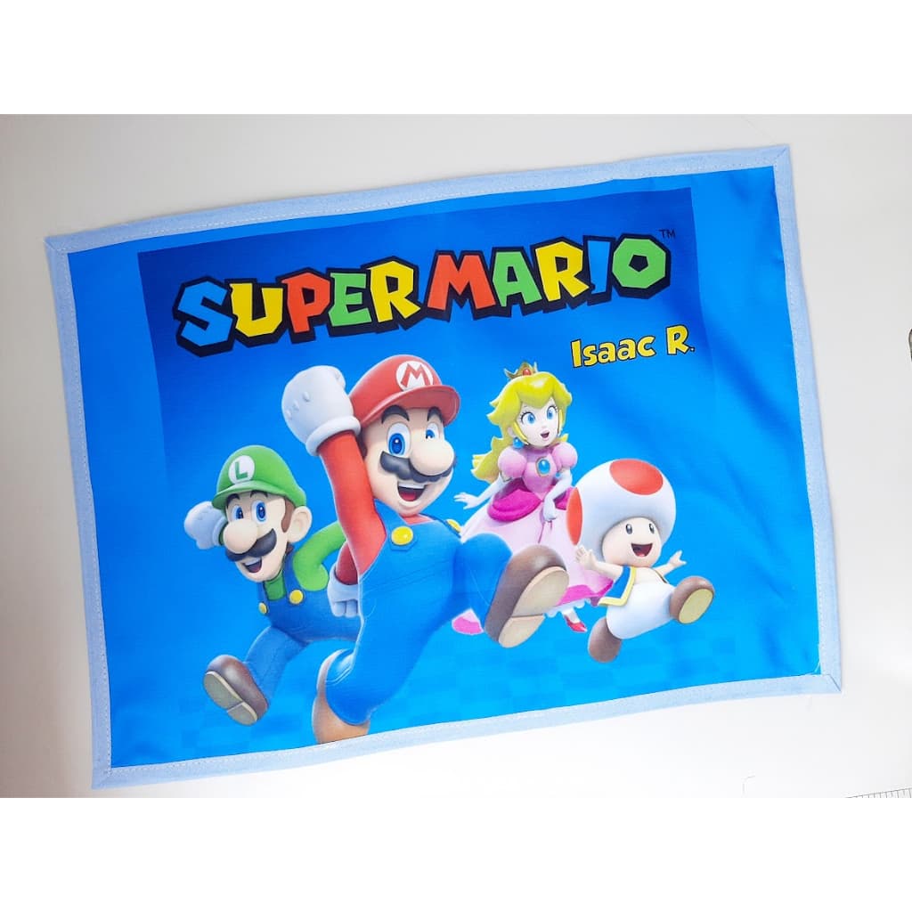 Toalha Jogo Americano IMPERMEÁVEL infantil escolar Super Mário com nome personalizado 30x40cm