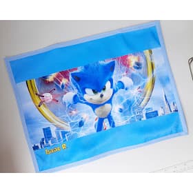 Toalha Jogo Americano IMPERMEÁVEL infantil escolar SONIC com nome personalizado 30x40cm