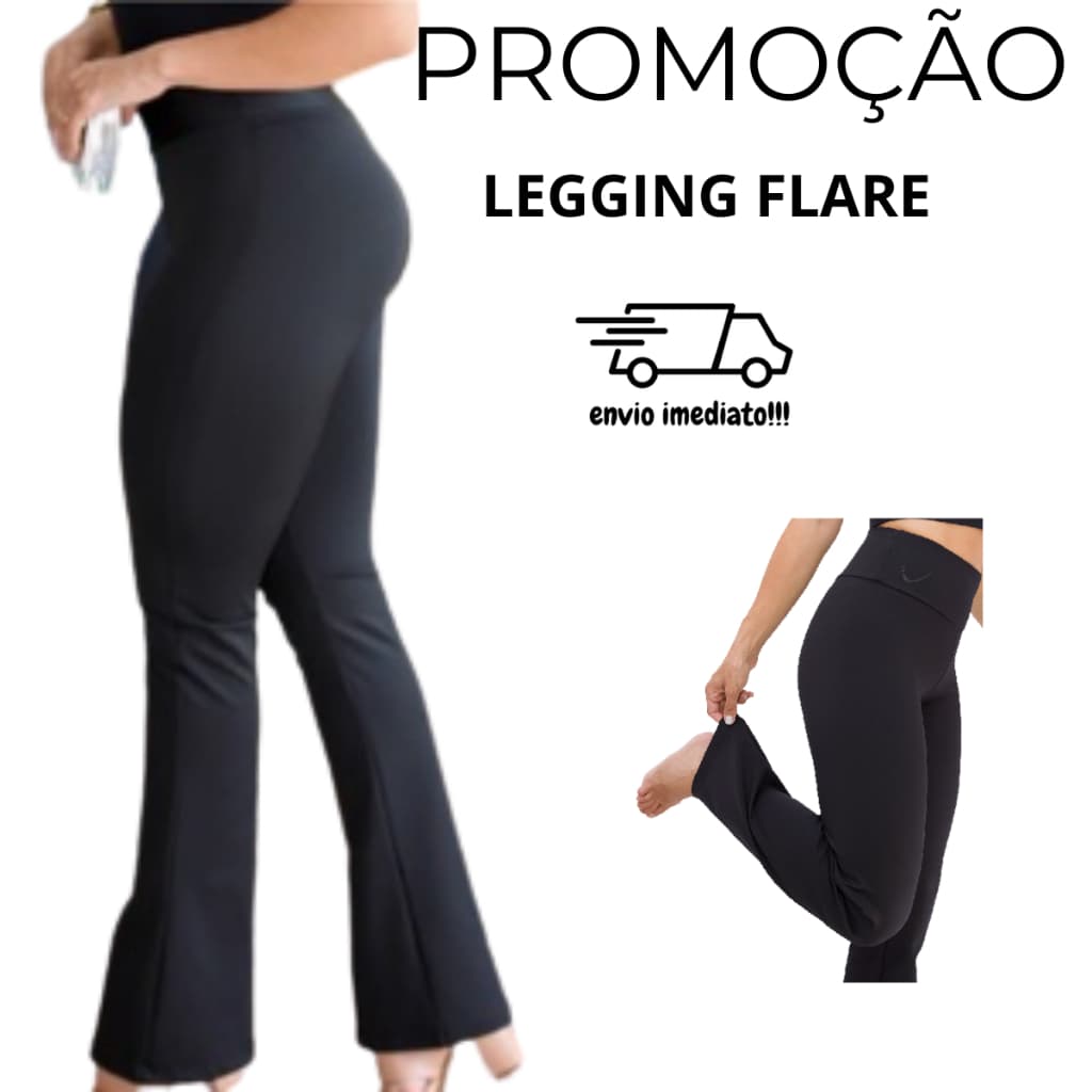 CALÇA LEGGING FLARE, CALÇA BAILARINA FEMININA, CINTURA ALTA, LEGGING PRETA, BOCA DE SINO