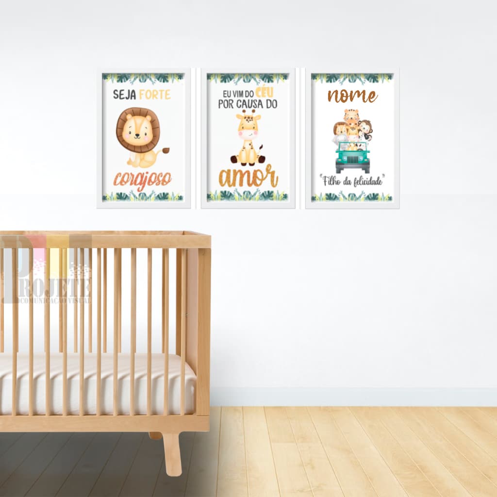Quadro decorativo safari animais personalizado com nome promoção lindo