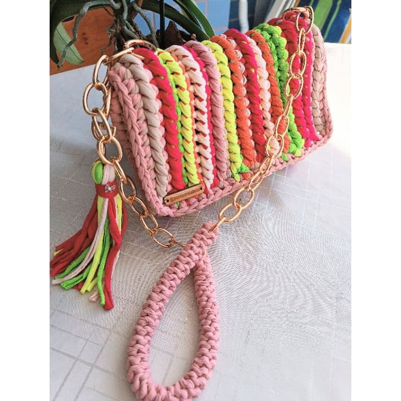 Bolsa colorida de fio de malha/Bolsa Clutch com alça tiracolo/Bolsa de crochê alça mista/Bolsa de passeio/Bolsa ombro