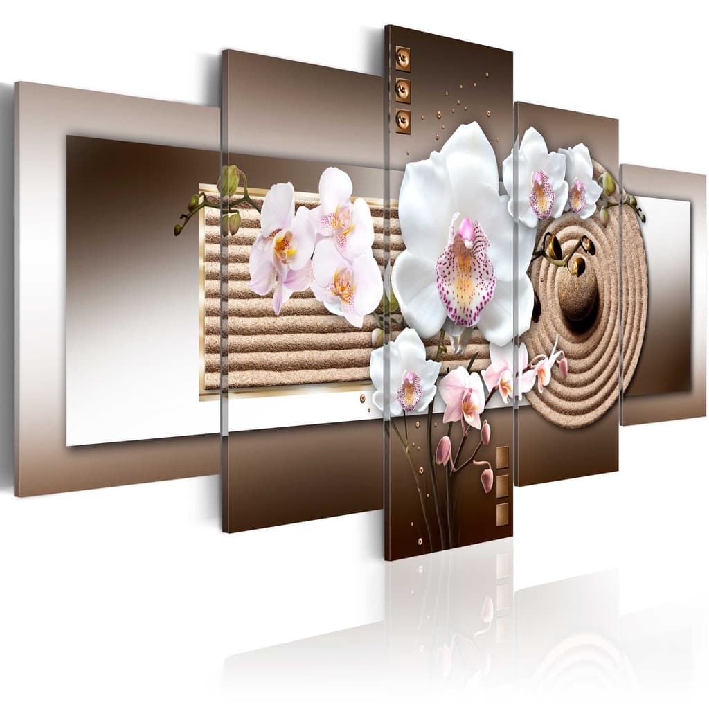 Kit Quadro Decorativo Orquídea Branca Fundo Abstrato arte Marrom