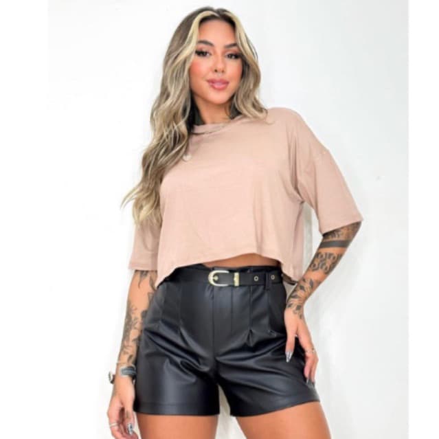 Shorts Couro Cirre Fake Virgínia