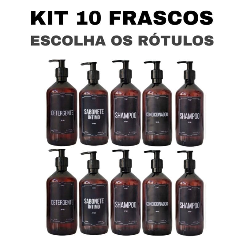 Kit 10 Frascos Âmbar PET Resistente Refil Recipiente Dispenser Pote Plástico 500ml