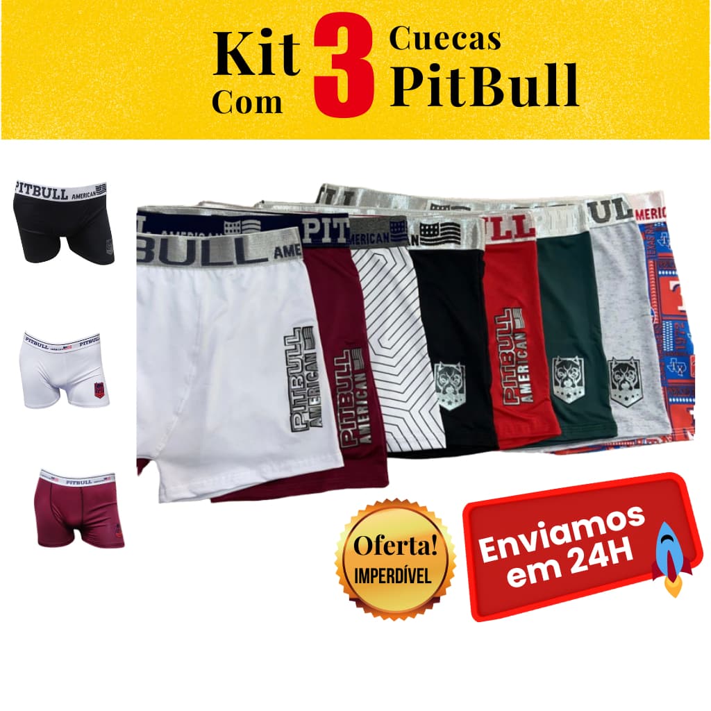3 Cuecas Boxer Masculino Original PitBull Cueca Box  Masculina